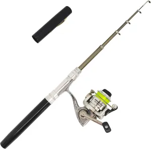 Portable Small Pen Fishing Rod and All Metal Spinning Reel Combo, 38inches Pocket Mini Telescopic Fishing Pole Kit for River Lake Ice Fishing Etc (Black)