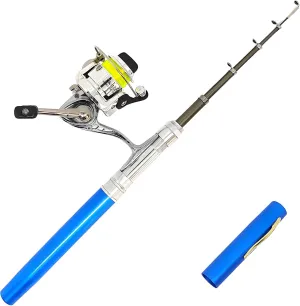 Portable Small Pen Fishing Rod and All Metal Spinning Reel Combo, 38inches Pocket Mini Telescopic Fishing Pole Kit for River Lake Ice Fishing Etc (Blue)