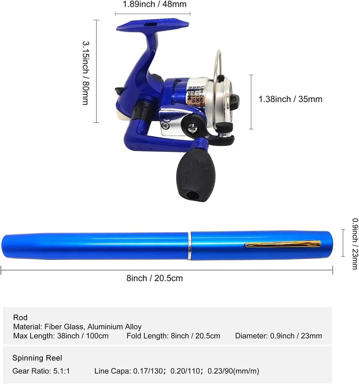 Portable Small Pen Fishing Rod Spinning Reel Combos, 38" 55" Compact Telescopic Fish Pole Kits for All Season Fishing in Rivers, Lakes, Ice, etc.