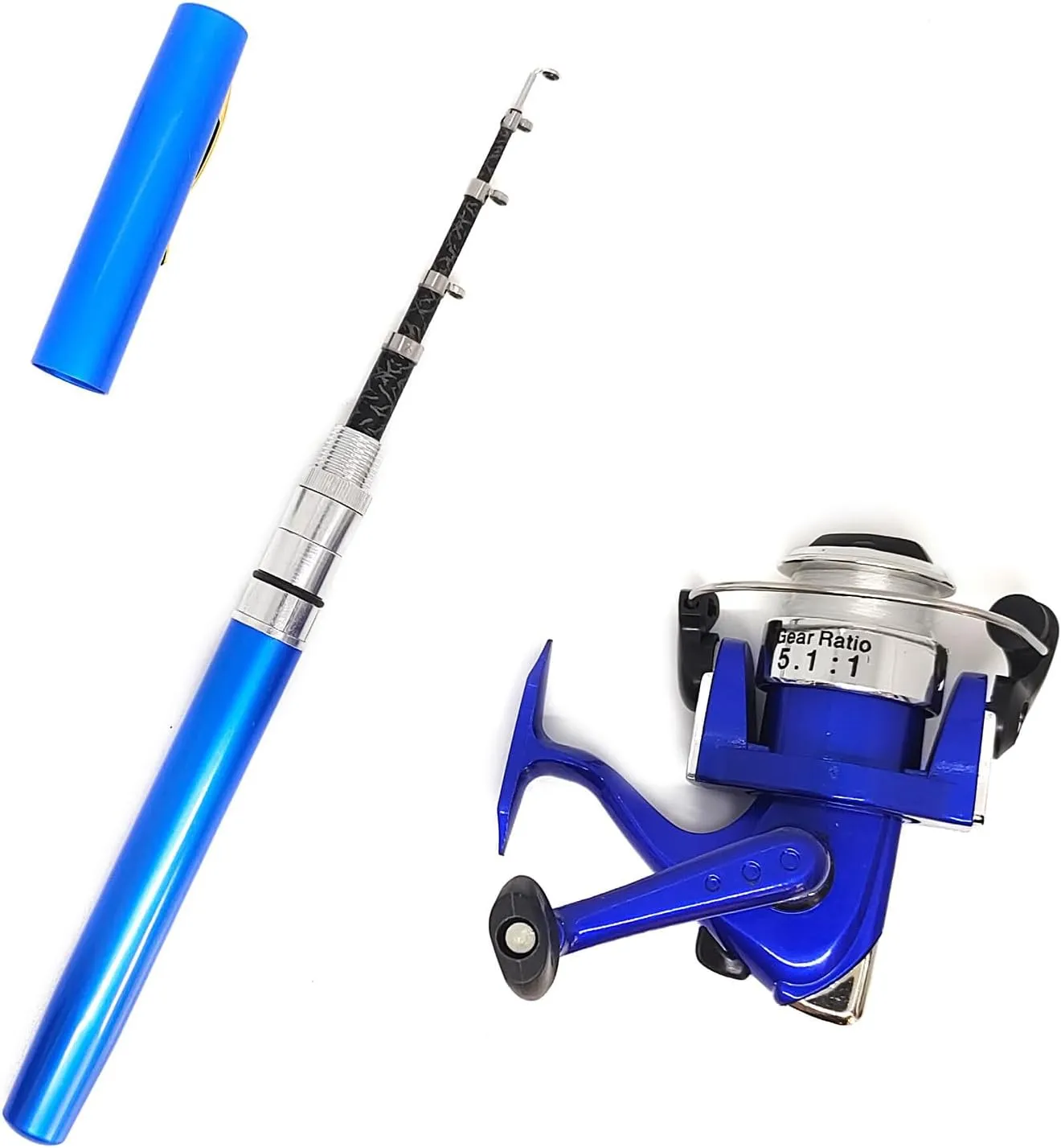 Portable Small Pen Fishing Rod Spinning Reel Combos, 38" 55" Compact Telescopic Fish Pole Kits for All Season Fishing in Rivers, Lakes, Ice, etc.