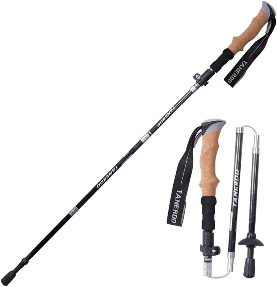 Portable Trekking Poles Collapsible Carbon Fiber Hiking Pole Walking Sticks Lightweight Telescopic with Quick Lock System for Camping Mountaining Backpacking Trekking ()