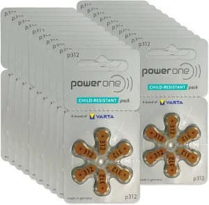 Power One Hearing aid Batteries Size 312 - p312 Battery for Hearing aid, Long-Lasting. Mercury-Free 1.45v zinc-air Hearing aid Batteries. (120 Batteries) - Expiration Date June 2028