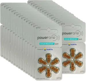 Power One Hearing aid Batteries Size 312 - p312 Battery for Hearing aid, Long-Lasting. Mercury-Free 1.45v zinc-air Hearing aid Batteries (180 Batteries) - Expiration Date June 2028