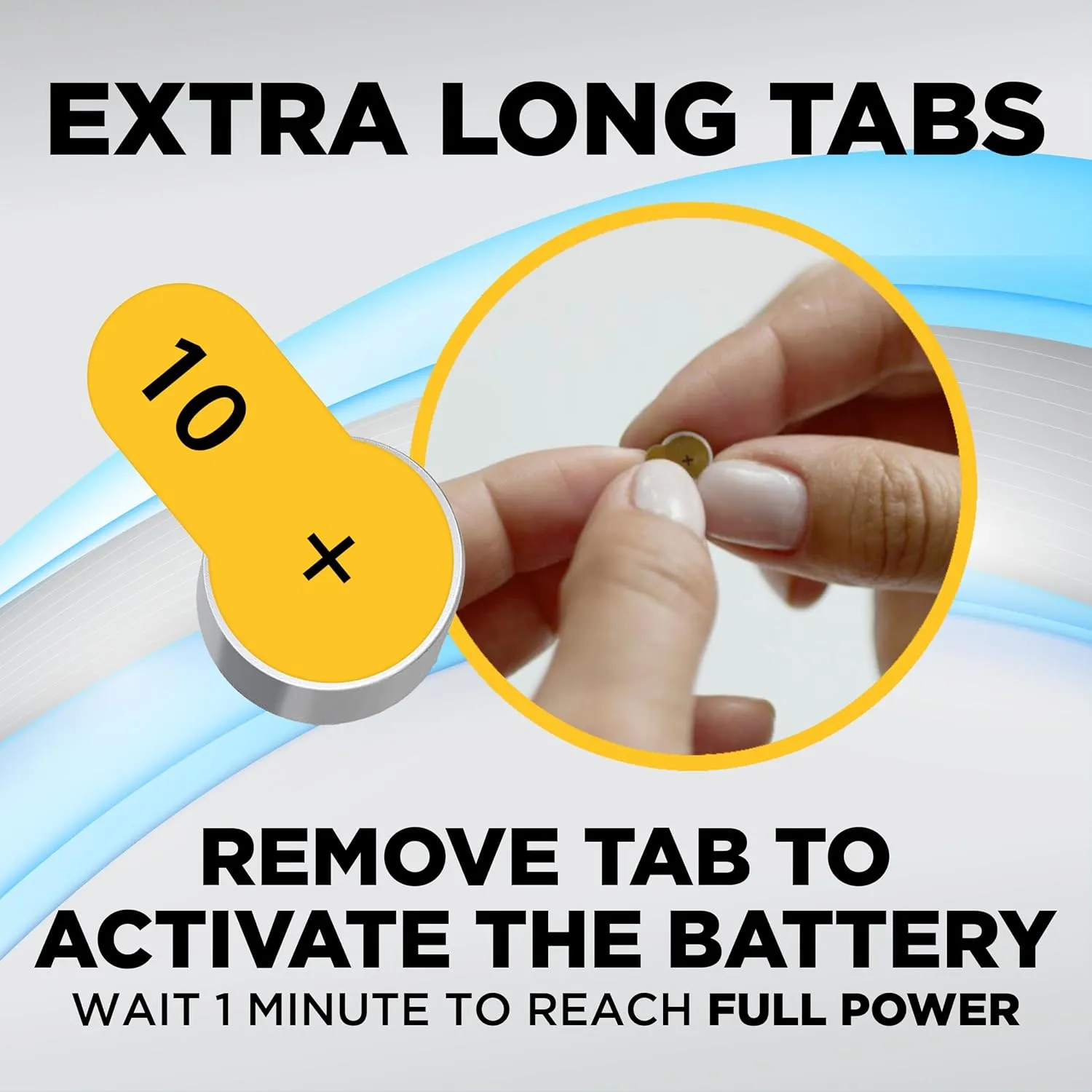 Powermax Size 10 Hearing Aid Batteries, 120 Count Long-Lasting Battery Pack, Yellow Long Tab for Easy Change