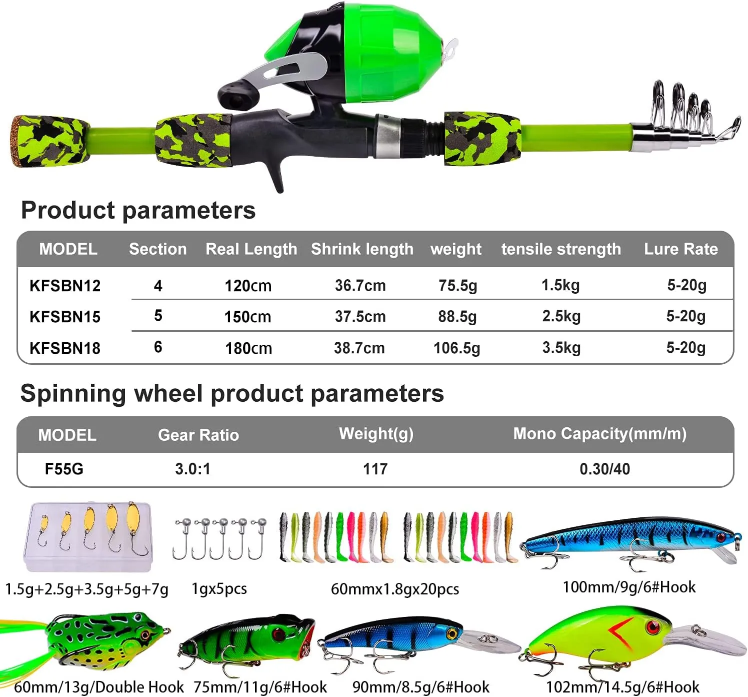 PROBEROS Kids Fishing Pole - Portable Telescopic Fishing Rod and Reel Combo Kit - Spincast Fishing Reel Casting Rods with Lures Lines Tackle Box and Bag for Boys Girls Youth Fishing