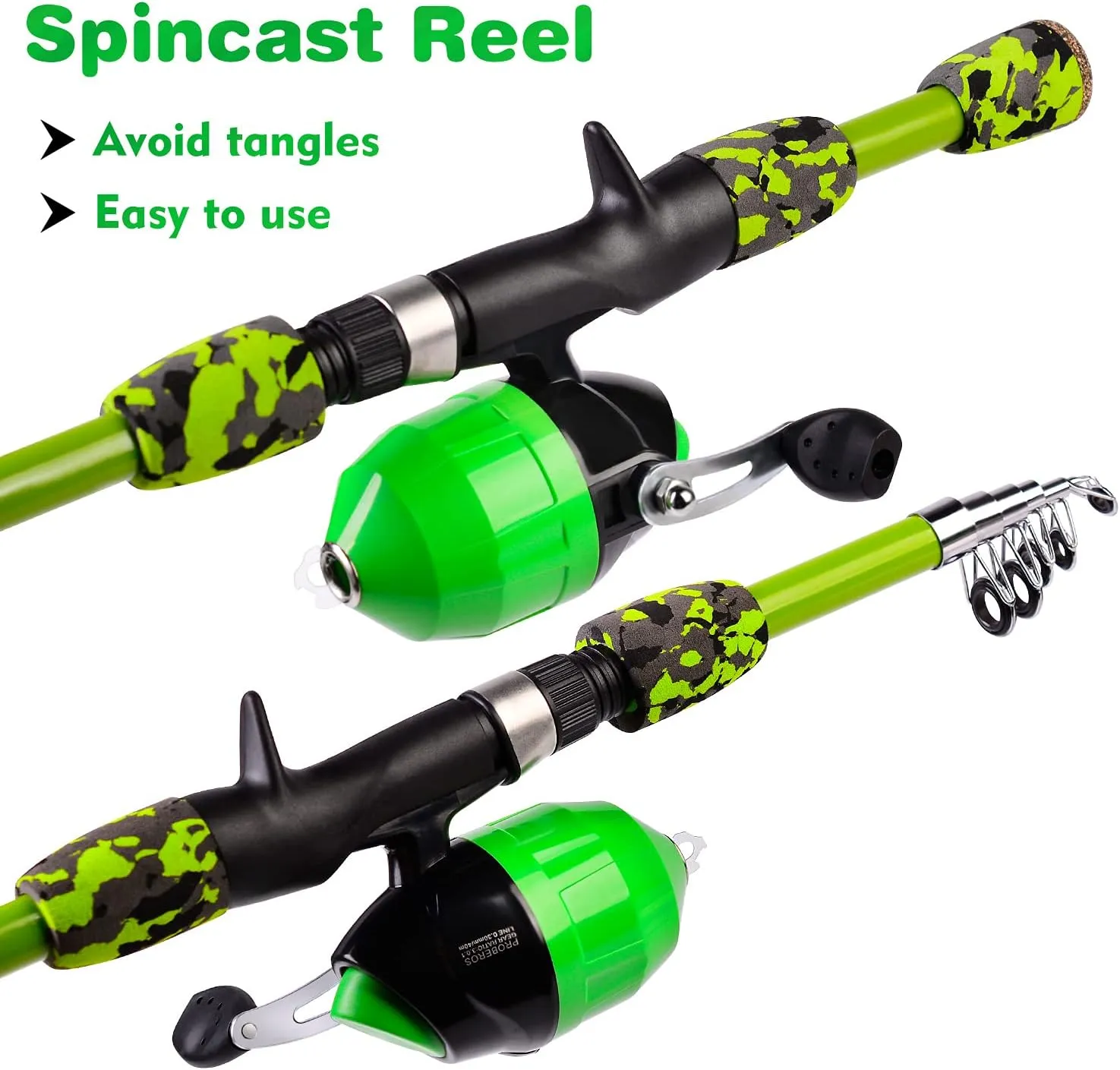 PROBEROS Kids Fishing Pole - Portable Telescopic Fishing Rod and Reel Combo Kit - Spincast Fishing Reel Casting Rods with Lures Lines Tackle Box and Bag for Boys Girls Youth Fishing