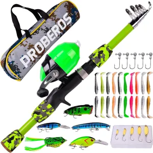 PROBEROS Kids Fishing Pole - Portable Telescopic Fishing Rod and Reel Combo Kit - Spincast Fishing Reel Casting Rods with Lures Lines Tackle Box and Bag for Boys Girls Youth Fishing