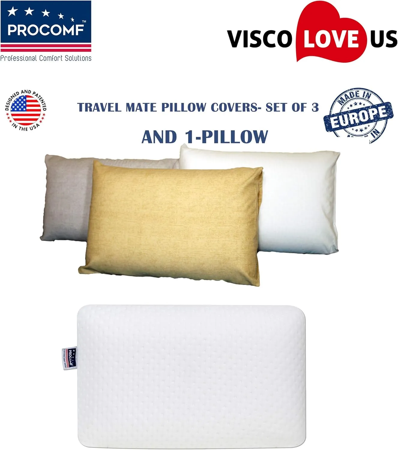 ProComf Travel and Camping Mate/Baby/Kid's/Teen's/Adult's Memory Foam Pillow (Snow White with Covers)