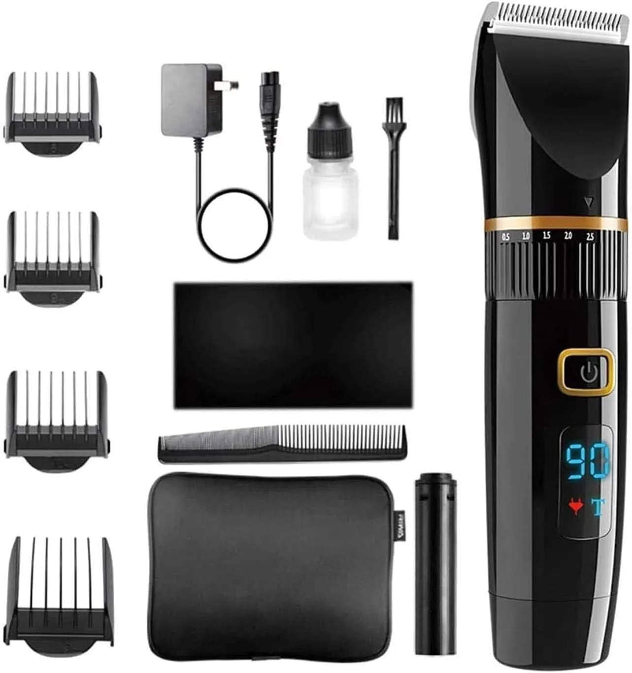 Professional Hair Clippers - Rechargeable Hair Beard Trimmer Cordless Haircut Kit with Titanium & Ceramic Waterproof Blades for Wet/Dry Cut, 5-Speed Adjustable with Barber Cape, and Travel Bag