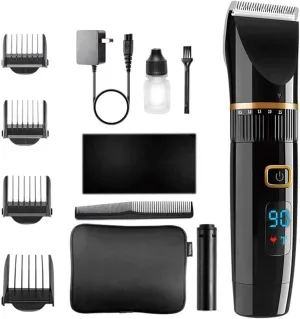 Professional Hair Clippers - Rechargeable Hair Beard Trimmer Cordless Haircut Kit with Titanium & Ceramic Waterproof Blades for Wet/Dry Cut, 5-Speed Adjustable with Barber Cape, and Travel Bag
