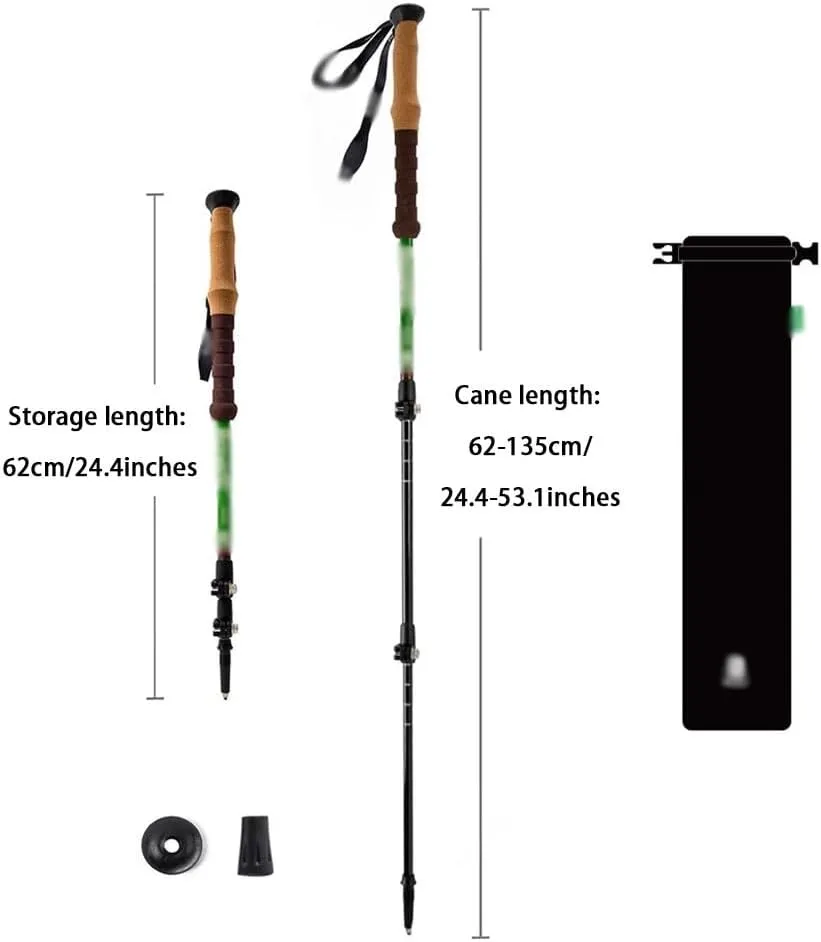 Professional Telescopic Trekking Poles, Ultra-Light Carbon   Aluminum Walking Sticks, with Cork Grip   EVA Extended Handle, for Men, Women