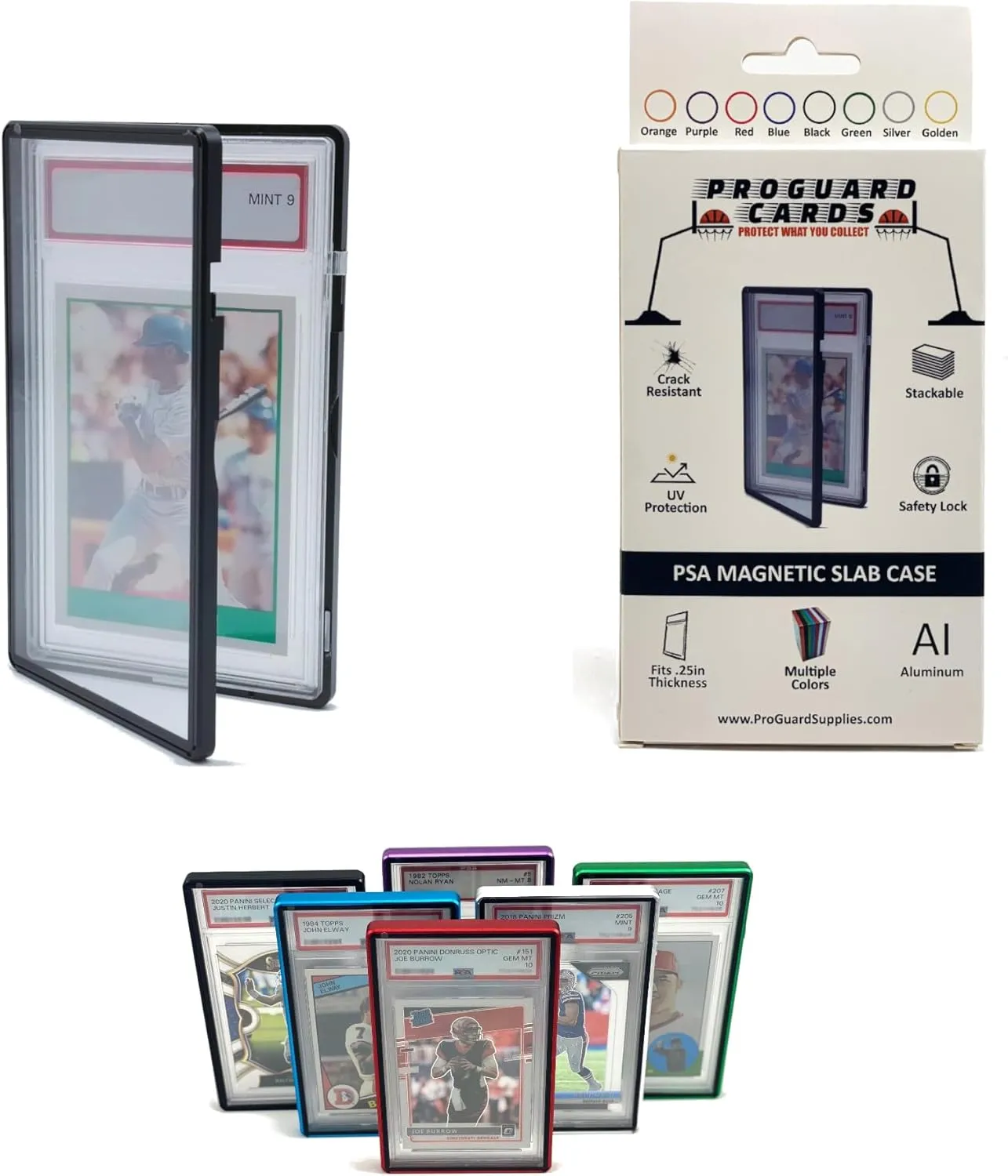 PSA Magnetic Slab Case for Standard PSA Graded Cards | Hard Case Stackable Locking Design (BLACK)