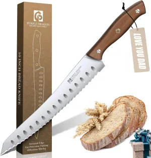 Purple Dragon Bread Knife, Serrated Knives for Homemade Bread Sourdough, German High Carbon Steel Cake Knife and Fruits Cutting, Gift Box, Anniversary Idea Gift for Father Dad - Pointed
