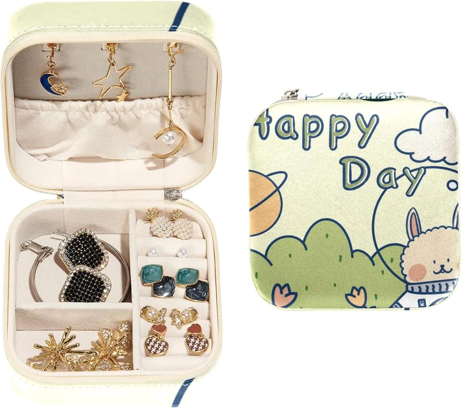 PVC Leather Jewelry Organizer Box Small Jewelry Boxes Travel Jewelry Case Accessories for Women Girls, Portable Jewelry Storage Holder for Rings Earrings,(Cosmic Alpaca)