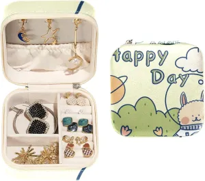 PVC Leather Jewelry Organizer Box Small Jewelry Boxes Travel Jewelry Case Accessories for Women Girls, Portable Jewelry Storage Holder for Rings Earrings,(Cosmic Alpaca)