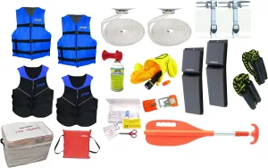 PWC Parts Ultimate Boating Starter Kit for All Boats w/Neoprene Life Jackets, Nyon Vests, Throw Cushion, 4X Dock Lines, Horn, Whistle, Contour Fenders, Gear Bag, First Aid Kit, Paddle (2X-Large)
