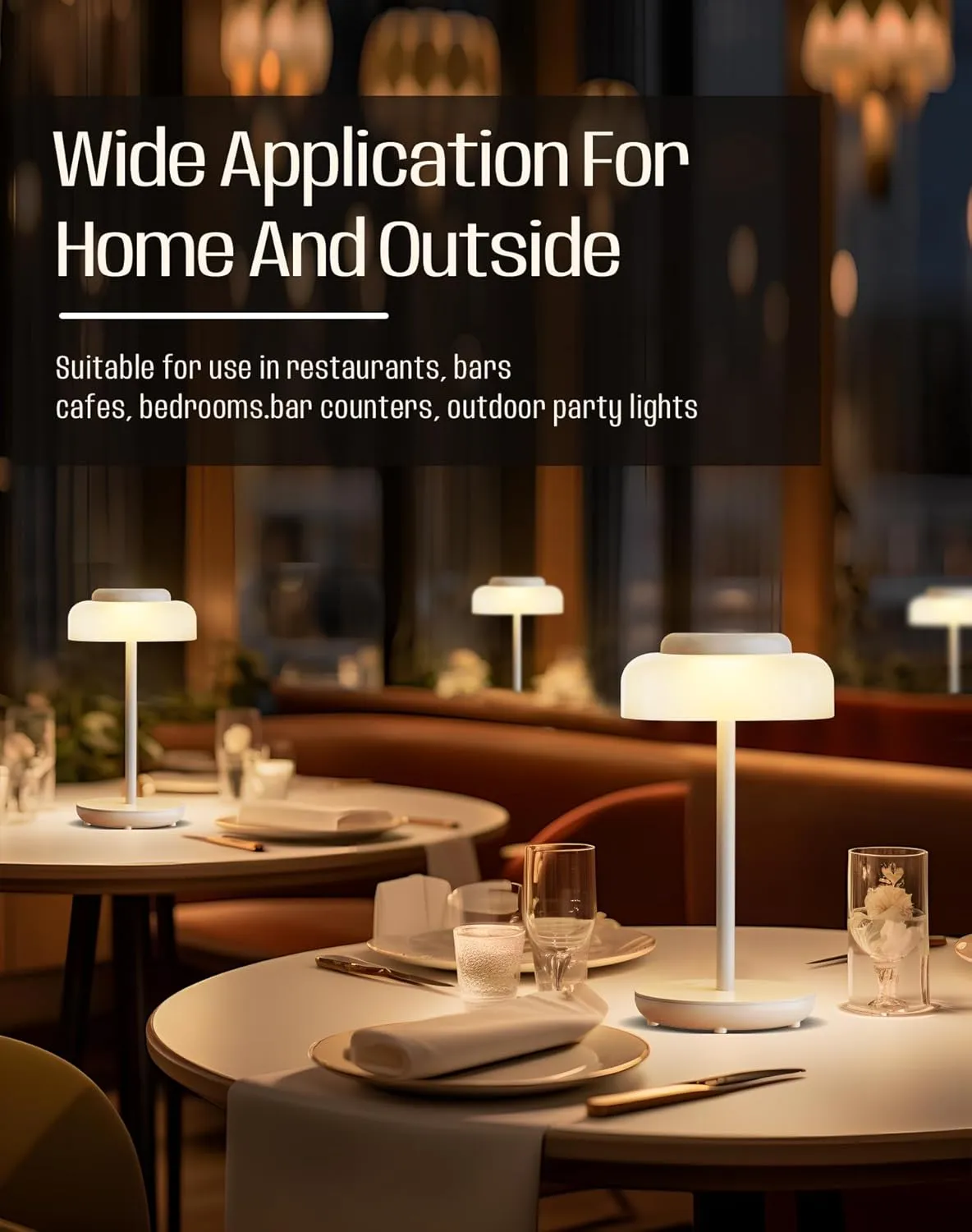 QiMH Battery Operated LED Table Lamp, 5000mAh Rechargeable Cordless Lamp, Stepless Dimmable Touch Control, Small Waterproof Desk Night Light for Living Room, Bedroom, Outdoor Bar (White)