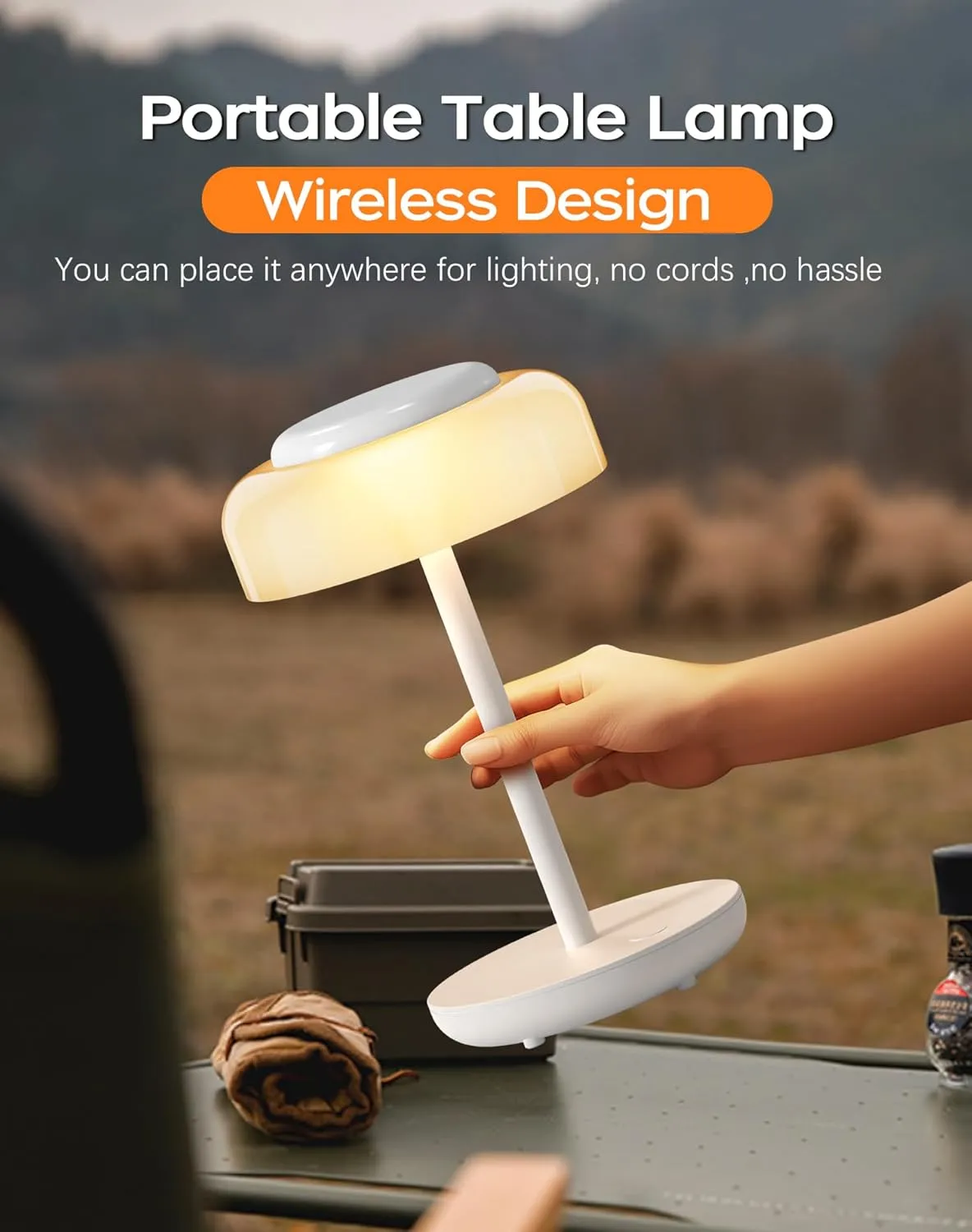 QiMH Battery Operated LED Table Lamp, 5000mAh Rechargeable Cordless Lamp, Stepless Dimmable Touch Control, Small Waterproof Desk Night Light for Living Room, Bedroom, Outdoor Bar (White)