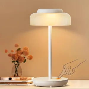 QiMH Battery Operated LED Table Lamp, 5000mAh Rechargeable Cordless Lamp, Stepless Dimmable Touch Control, Small Waterproof Desk Night Light for Living Room, Bedroom, Outdoor Bar (White)