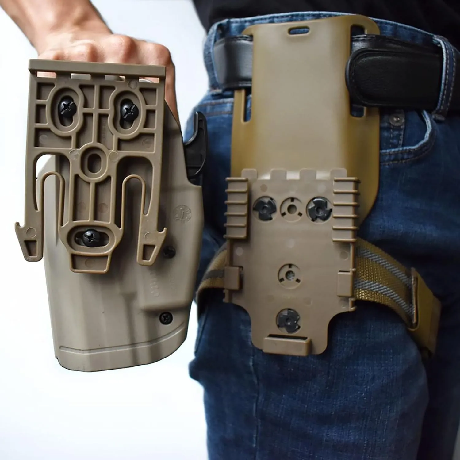 QLS Quick Locking System Kit with Fork & Duty Receiver Plate with Thigh Straps, Mid-Ride Universal Belt Loop Platform, Quick Draw Holsters