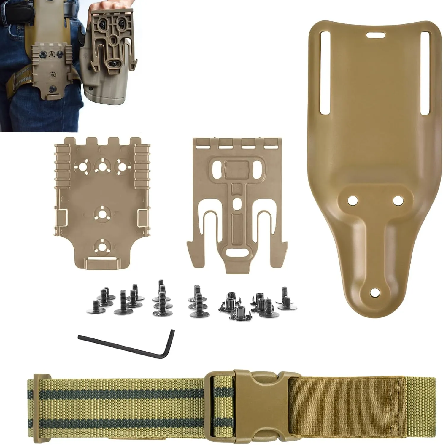 QLS Quick Locking System Kit with Fork & Duty Receiver Plate with Thigh Straps, Mid-Ride Universal Belt Loop Platform, Quick Draw Holsters