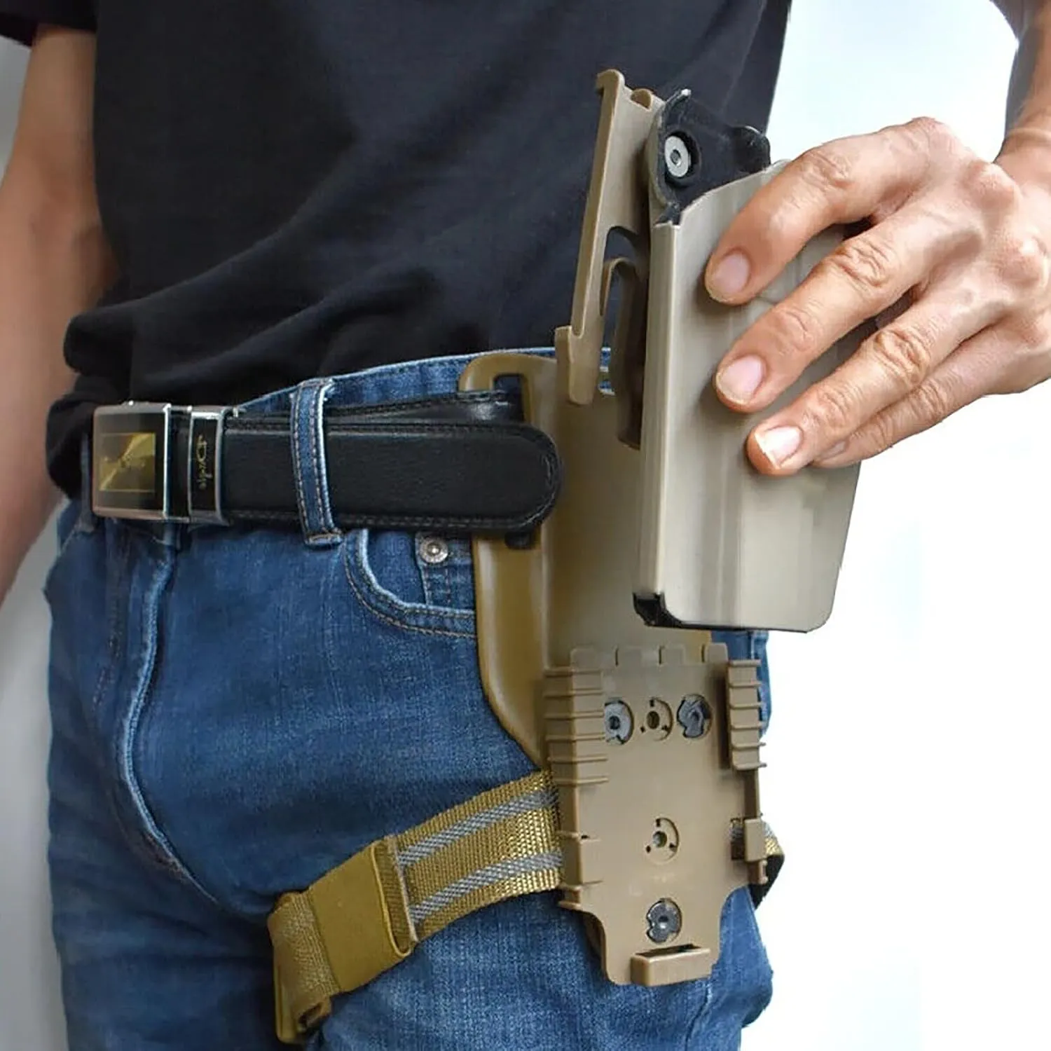 QLS Quick Locking System Kit with Fork & Duty Receiver Plate with Thigh Straps, Mid-Ride Universal Belt Loop Platform, Quick Draw Holsters
