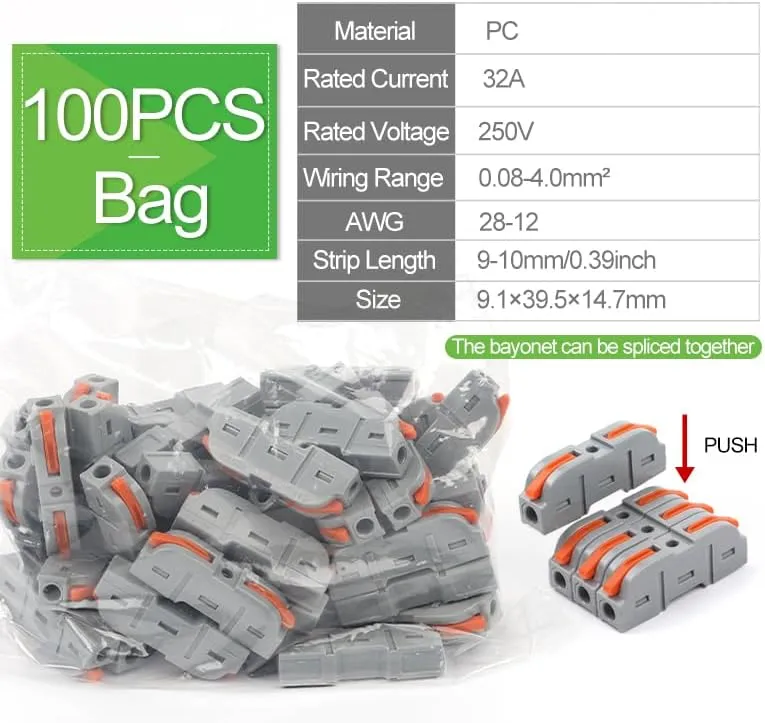 Quick Splicing Multiplex Butt Wire Connector Compact Electrical Cable Terminal Block Home Wiring Connectors Junction Box(100PCS Bag)