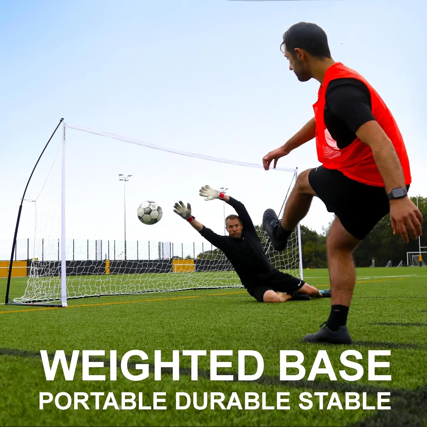QUICKPLAY Kickster Elite Portable Soccer Goal | Integrated Weighted Base for Training on Turf, Hard Floors or Grass | Sizes 5x3', 6x4', 12x6', 16x7', & 3x2M [Single Goal]