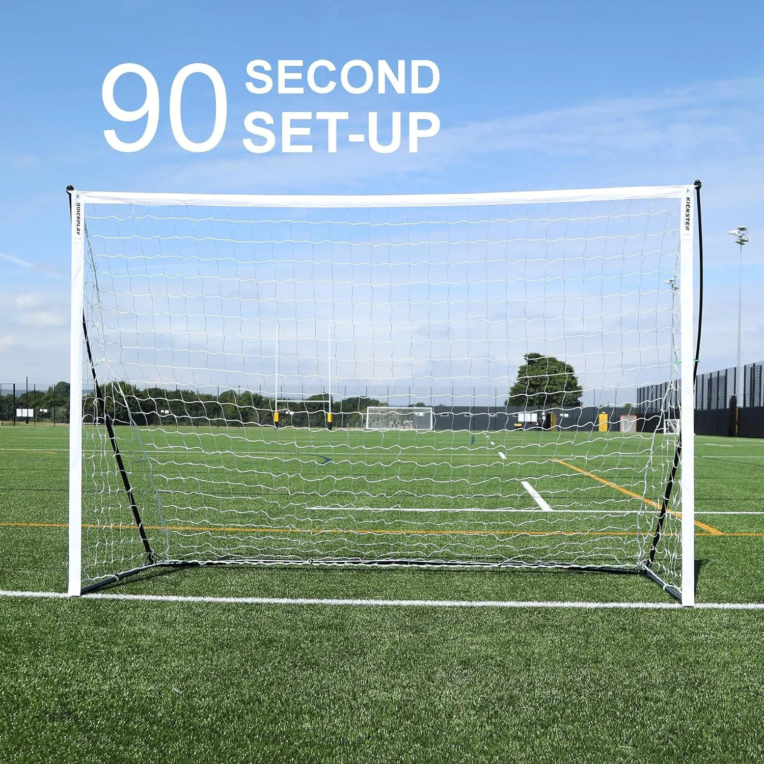 QUICKPLAY Kickster Elite Portable Soccer Goal | Integrated Weighted Base for Training on Turf, Hard Floors or Grass | Sizes 5x3', 6x4', 12x6', 16x7', & 3x2M [Single Goal]