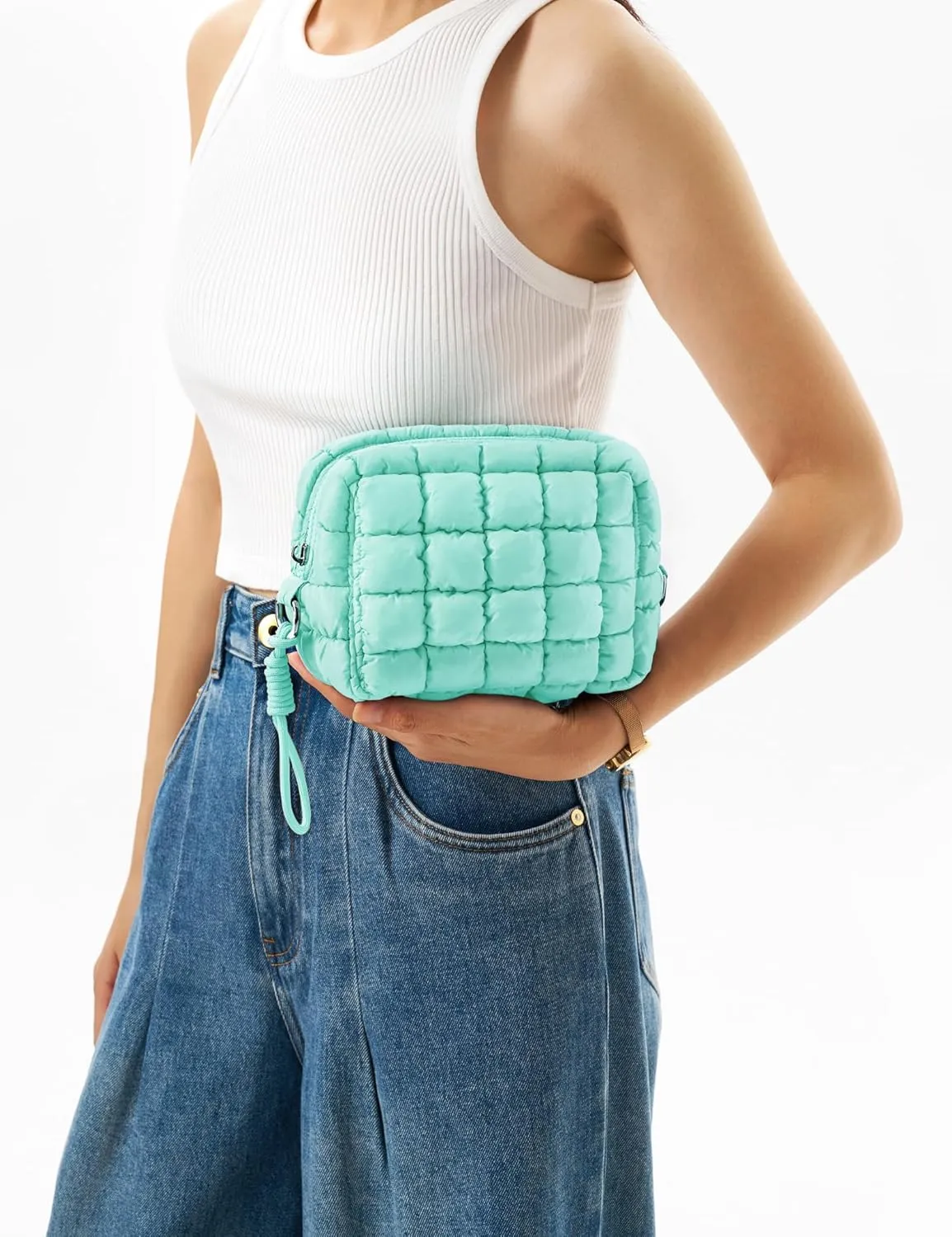 Quilted Makeup Bag Puffy Cosmetic Bag Cute Puffer Travel Toiletry Bag for Women, Small Makeup Pouch for Purse Quilted Cosmetic Pouch for Essentials Toiletries, Gift for Women, Girls