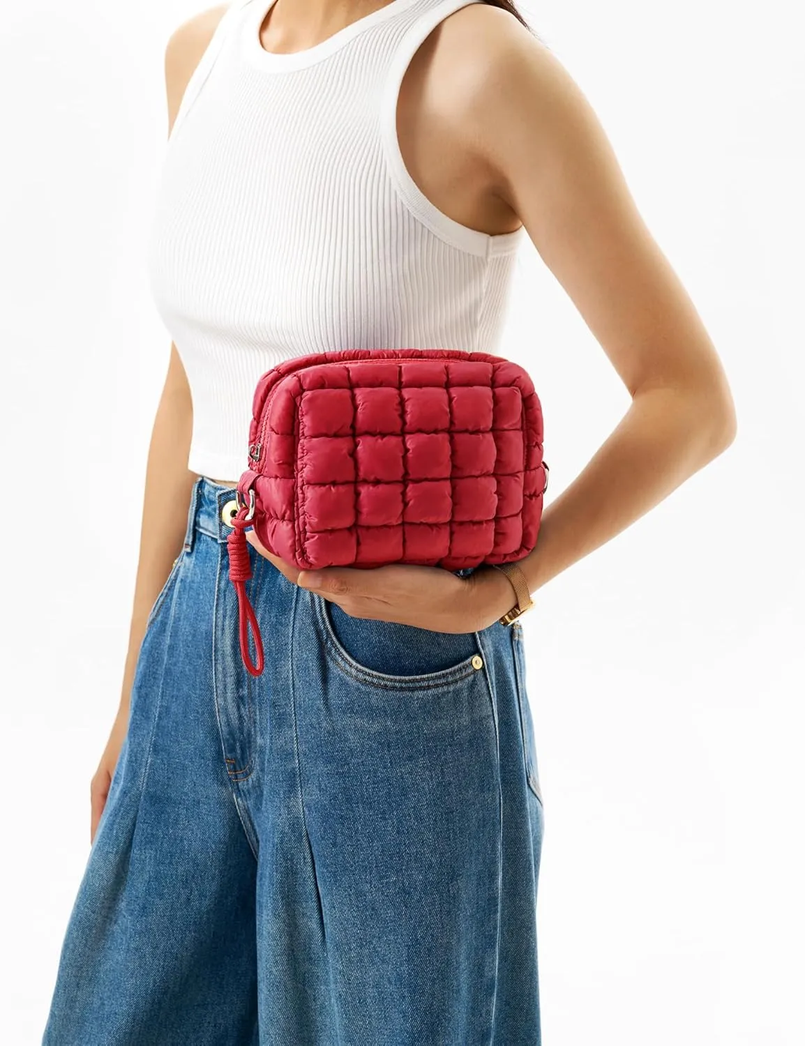Quilted Makeup Bag Puffy Cosmetic Bag Cute Puffer Travel Toiletry Bag for Women, Small Makeup Pouch for Purse Quilted Cosmetic Pouch for Essentials Toiletries, Gift for Women, Girls