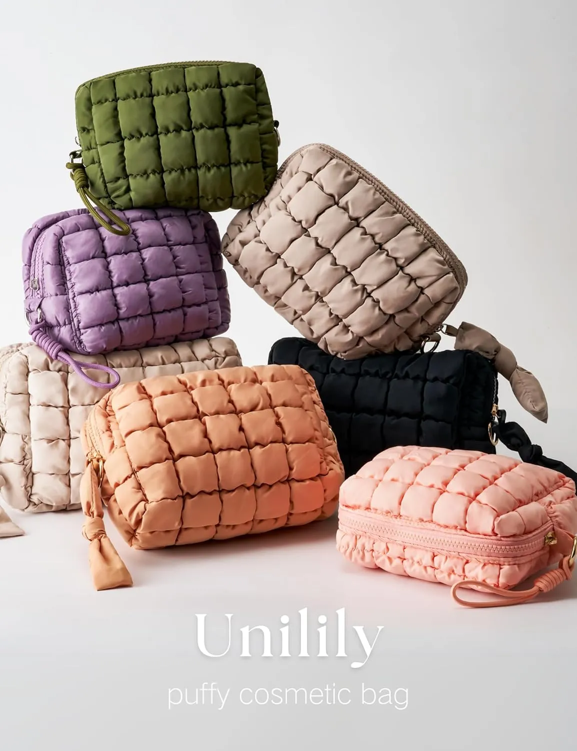 Quilted Makeup Bag Puffy Cosmetic Bag Cute Puffer Travel Toiletry Bag for Women, Small Makeup Pouch for Purse Quilted Cosmetic Pouch for Essentials Toiletries, Gift for Women, Girls