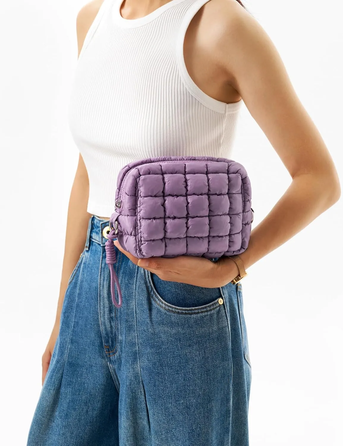 Quilted Makeup Bag Puffy Cosmetic Bag Puffer Travel Toiletry Bag for Women, Small Makeup Pouch for Purse Quilted Cosmetic Pouch for Essentials Toiletries, Gift for Women