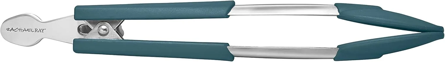 Rachael Ray Lil' Huggers Dishwasher Safe Lazy Locking Cooking Tongs / Salad Serving Tools / Multi Purpose - 2 Piece, Marine Blue