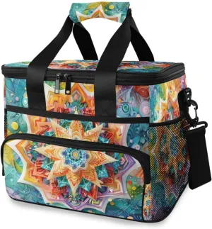 Rainbow Mandala Swirl Tie Dye Cooler Bag Insulated Cooler Soft Sided Cooler 24 Can Portable Picnic Bag Large Leakproof Lunch Bag Box for Beach Grocery Camping Travel Car Men Women
