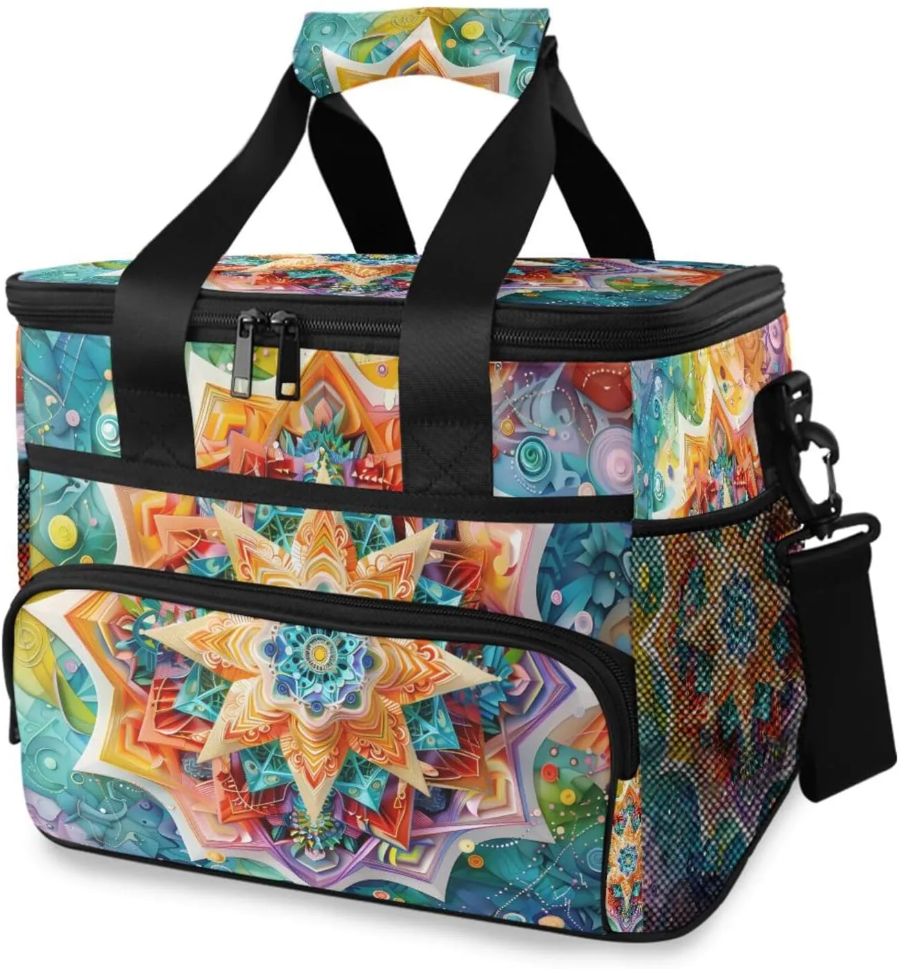 Rainbow Mandala Swirl Tie Dye Cooler Bag Insulated Cooler Soft Sided Cooler 24 Can Portable Picnic Bag Large Leakproof Lunch Bag Box for Beach Grocery Camping Travel Car Men Women