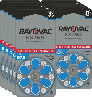 RAYOVAC Extra Advanced Hearing Aid Batteries, Size 675, Blue Tab, PR44, Pack of 60