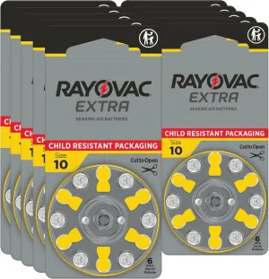 Rayovac Extra Hearing aid Batteries Size 10. Long-Lasting Mercury-Free zinc-air Hearing aid Batteries - 1.45v. (60 Batteries)