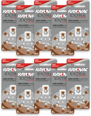 Rayovac Extra Size 312, 60 Hearing Aid Batteries, Made in The USA w/Battery Holder