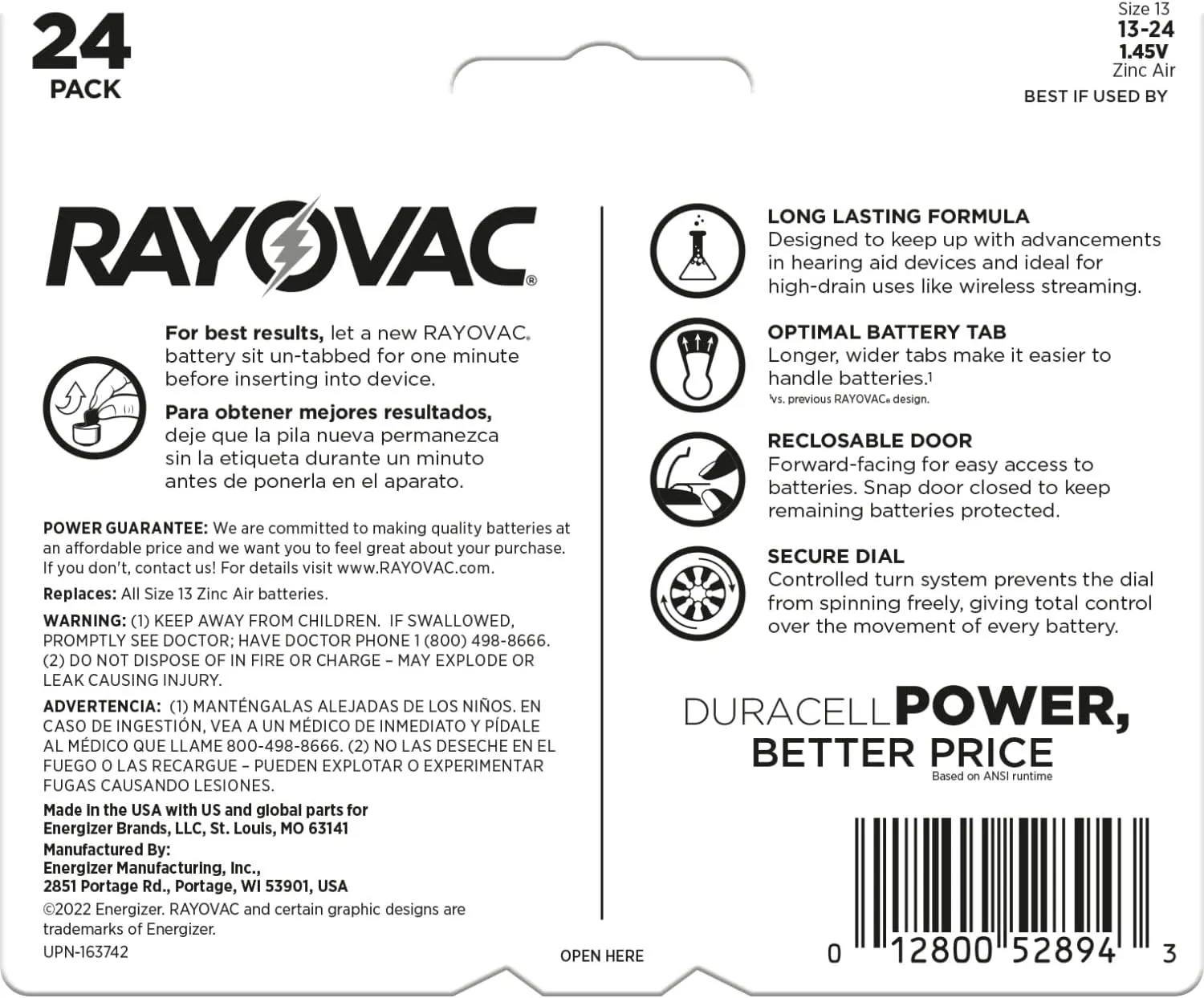 Rayovac Hearing Aid Batteries Size 13 for Advanced Hearing Aid Devices (24 Count)