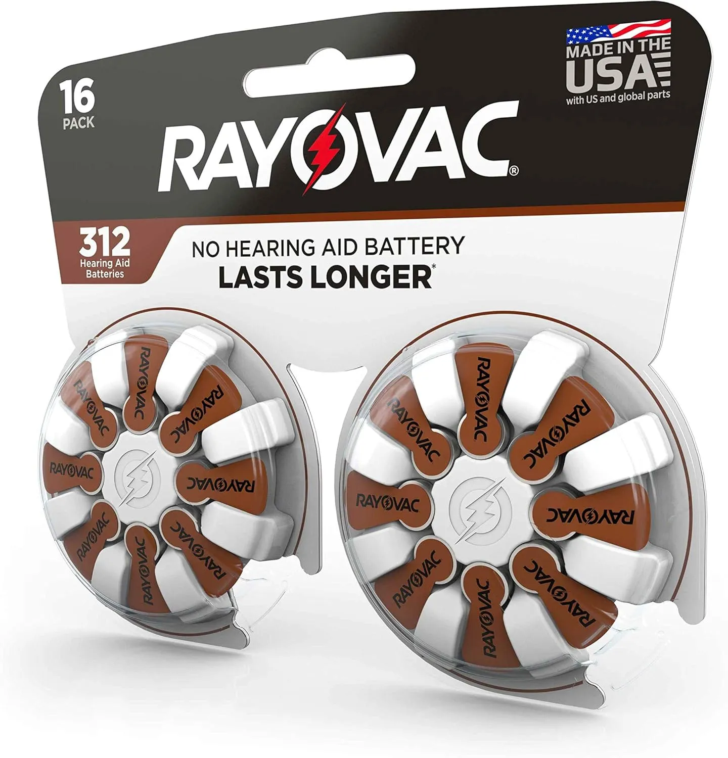 Rayovac Hearing Aid Batteries Size 312 for Advanced Hearing Aid Devices (16 Count)
