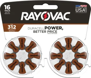 Rayovac Hearing Aid Batteries Size 312 for Advanced Hearing Aid Devices (16 Count)