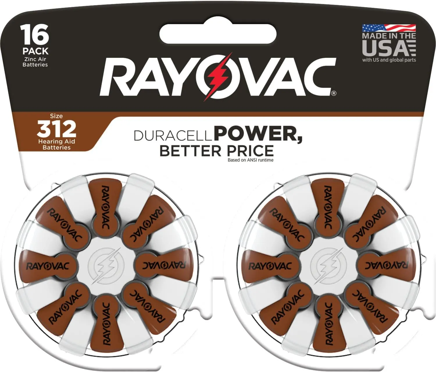 Rayovac Hearing Aid Batteries Size 312 for Advanced Hearing Aid Devices (16 Count)