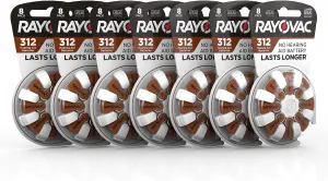 Rayovac Hearing Aid Batteries Size 312 for Advanced Hearing Aid Devices, 8 Count (Pack of 7)