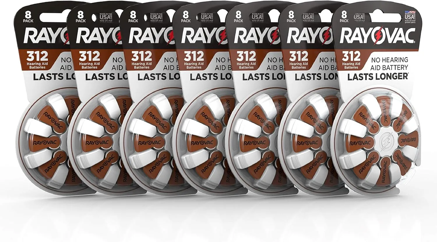 Rayovac Hearing Aid Batteries Size 312 for Advanced Hearing Aid Devices, 8 Count (Pack of 7)