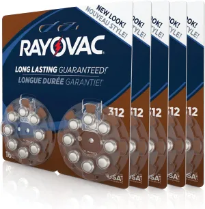 Rayovac L312ZA-80ZM Mercury Free Hearing Aid Battery, Size 312, 80- Count