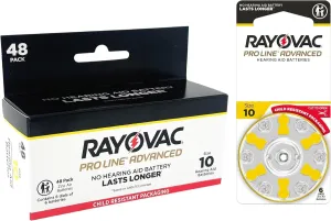 Rayovac Proline Advanced Hearing Aid Batteries | Size 10 | World's Longest Lasting Battery | Child-Resistant Packaging (48)