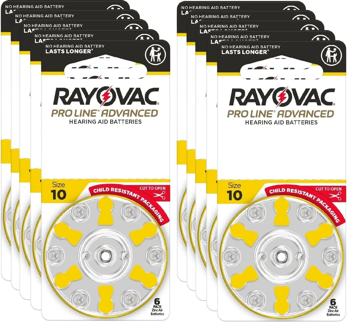 Rayovac Proline Advanced Hearing Aid Batteries | Size 10 | World's Longest Lasting Battery | Child-Resistant Packaging (60)