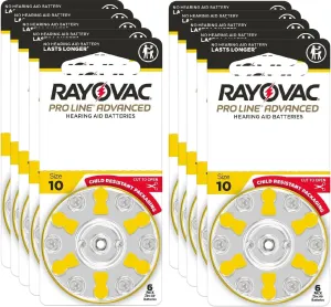 Rayovac Proline Advanced Hearing Aid Batteries | Size 10 | World's Longest Lasting Battery | Child-Resistant Packaging (60)