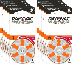 Rayovac Proline Advanced Hearing Aid Batteries | Size 13 | World's Longest Lasting Battery | Child-Resistant Packaging (60)